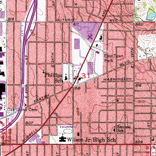 Topographic Map of Des Moines East Side Library, IA
