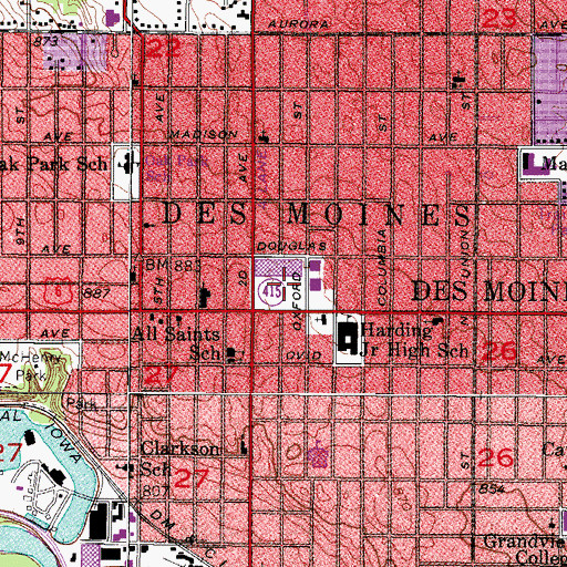 Topographic Map of Des Moines Park Fair Mall, IA