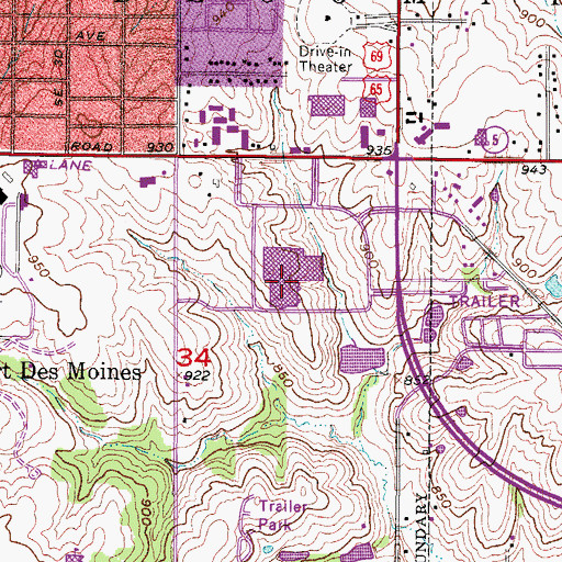 Topographic Map of Southridge Mall, IA
