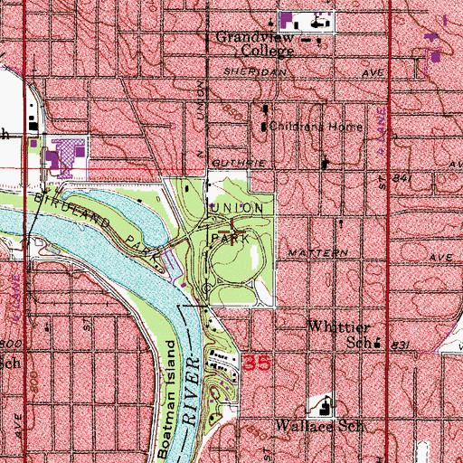 Topographic Map of Heritage Carousel of Des Moines, IA
