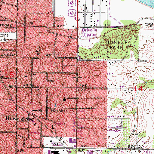 Topographic Map of Broadlawns Medical Center, IA
