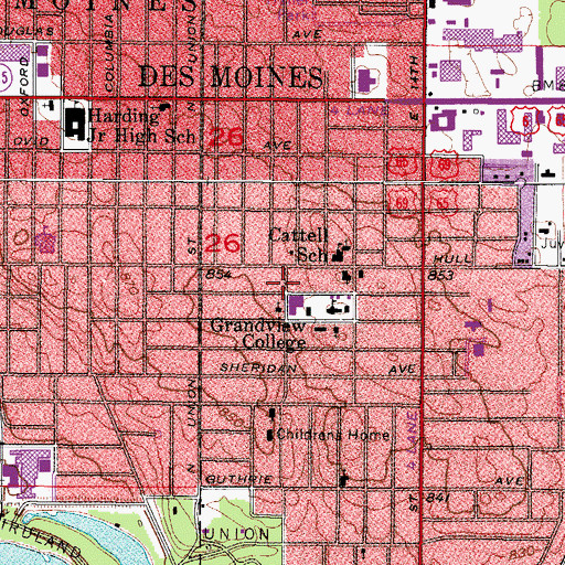 Topographic Map of Grand View Hall, IA