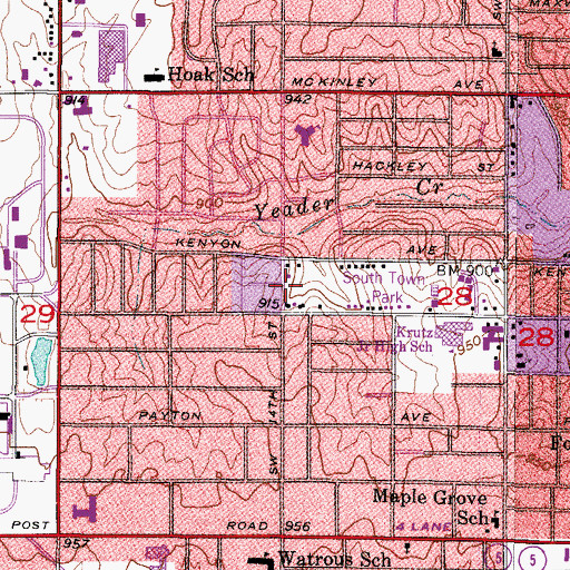 Topographic Map of South Des Moines Alternative School, IA