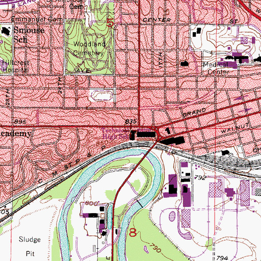 Topographic Map of Des Moines Central Academy, IA