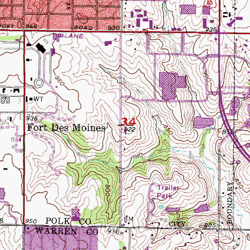 Topographic Map of Fort Des Moines Park, IA