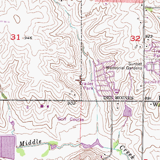 Topographic Map of The Meadows, IA