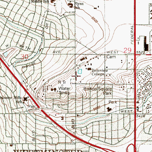 Topographic Map of KPOF-AM (Denver), CO