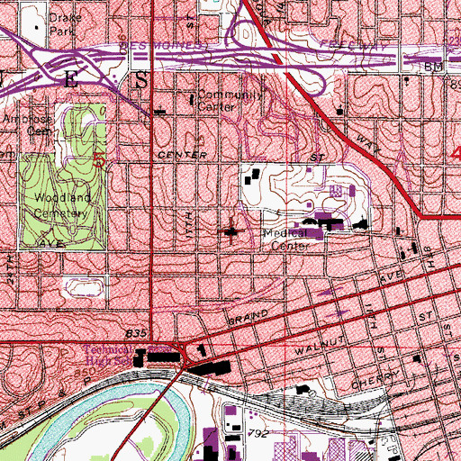 Topographic Map of Hoyt Sherman Place, IA
