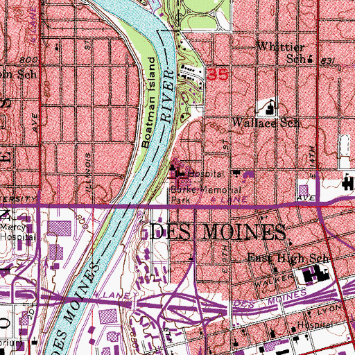 Topographic Map of Iowa Lutheran Hospital, IA