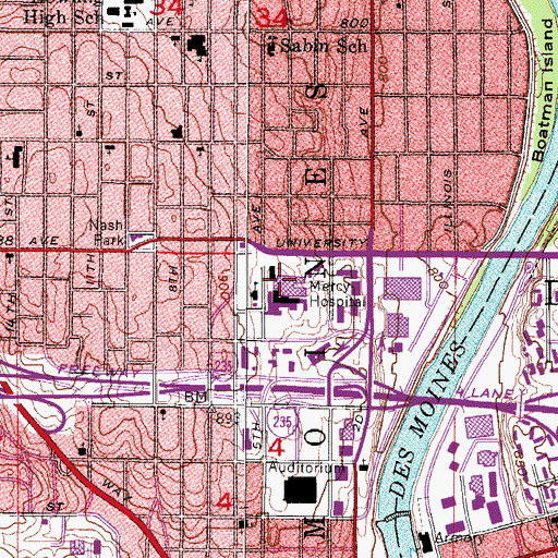 Topographic Map of Mercy Pain Center, IA