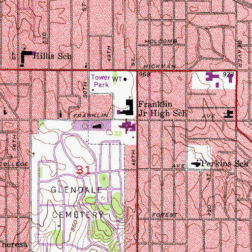 Topographic Map of Mercy Franklin Center, IA