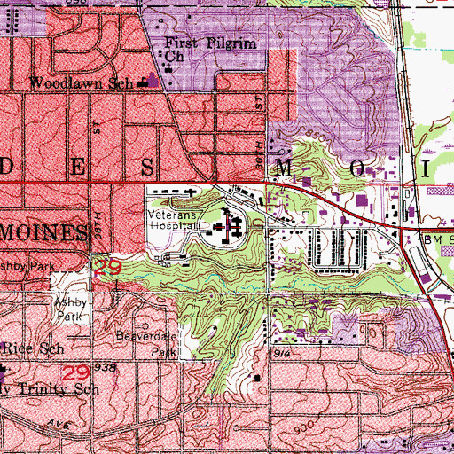 Topographic Map of Department of Veterans Affairs Medical Center Des Moines Campus, IA