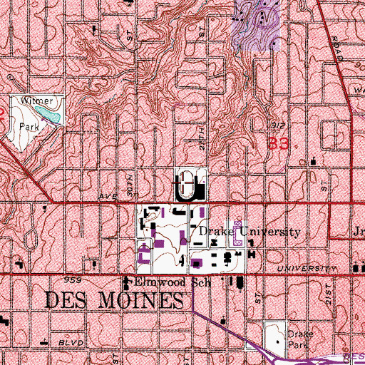Topographic Map of Drake Stadium, IA