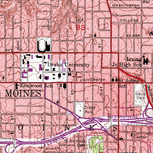Topographic Map of Old Main Apartments, IA