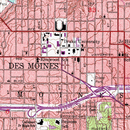 Topographic Map of Hispanic Cultural Center, IA