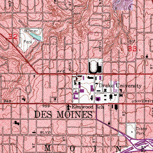 Topographic Map of Crawford Residence Hall, IA