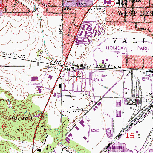 Topographic Map of Western Village Mobile Home Park, IA