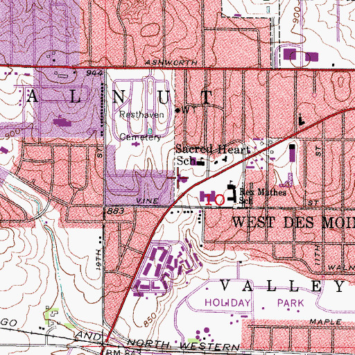 Topographic Map of Sacred Heart Church, IA