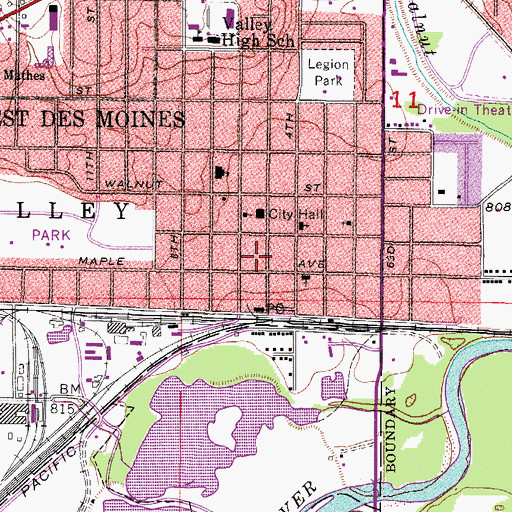 Topographic Map of West Des Moines Post Office (historical), IA