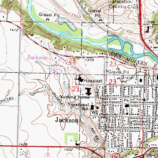 Topographic Map of Sanford Jackson Medical Center, MN