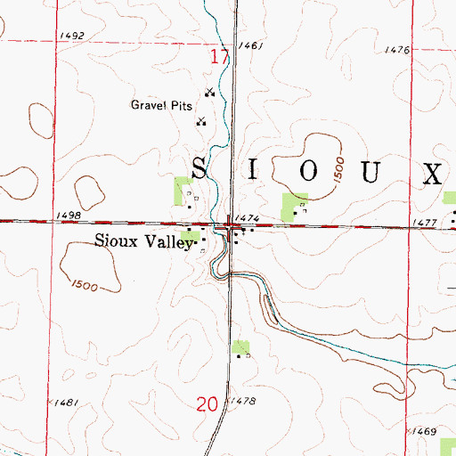 Topographic Map of Sioux Valley Post Office (historical), MN