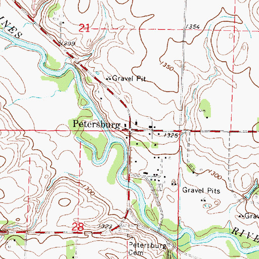 Topographic Map of Petersburg Post Office (historical), MN