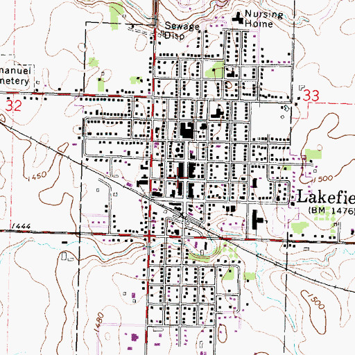 Topographic Map of Lakefield Police Department, MN