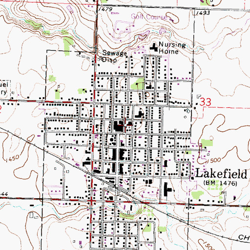 Topographic Map of Lakefield Library, MN