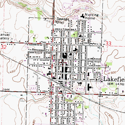 Topographic Map of Lakefield Post Office, MN