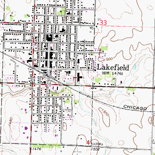 Topographic Map of Pleasantville Elementary School, MN