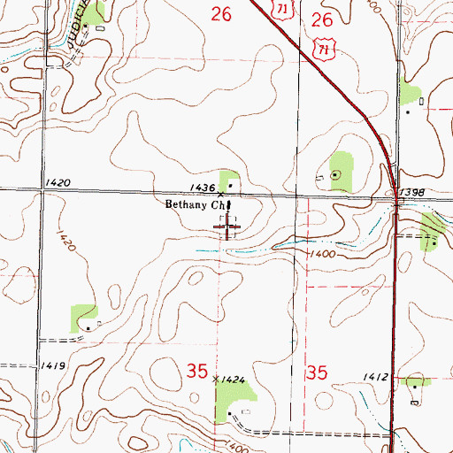 Topographic Map of Bethany Cemetery, MN
