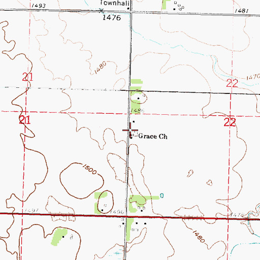 Topographic Map of Grace Cemetery, MN