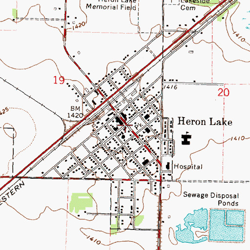 Topographic Map of Heron Lake Post Office, MN