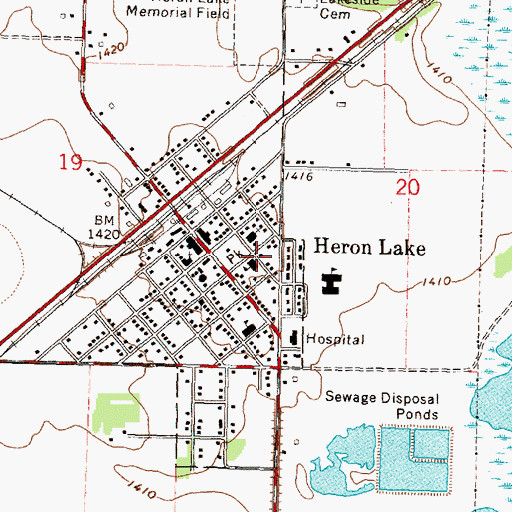 Topographic Map of Heron Lake Public Library, MN