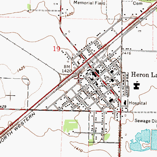 Topographic Map of Heron Lake Fire Department, MN