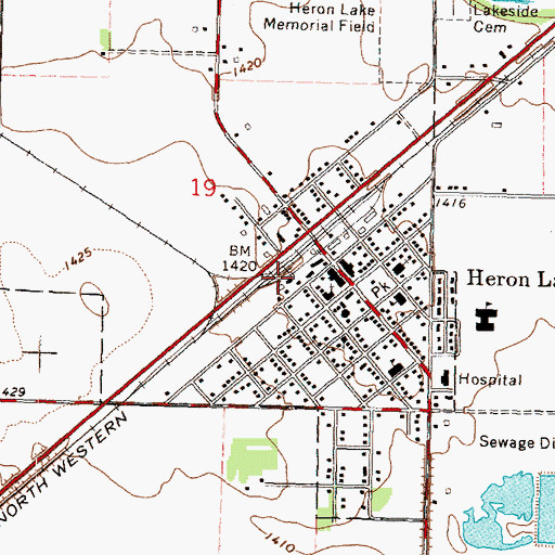 Topographic Map of Heron Lake, MN