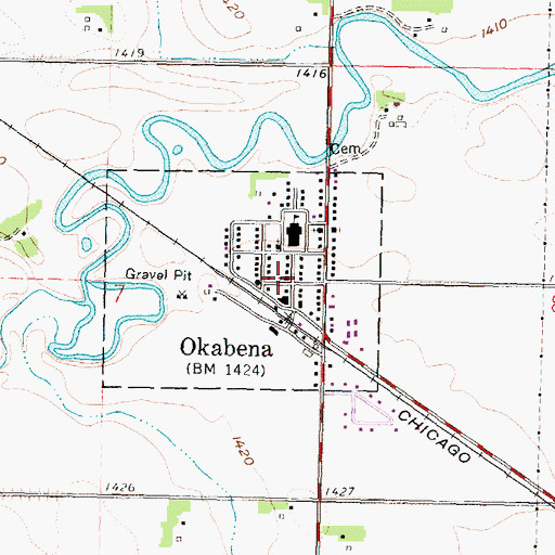 Topographic Map of Okabena Fire Department, MN