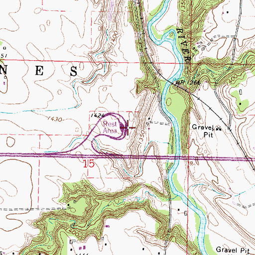 Topographic Map of Des Moines River West Bound Rest Area, MN