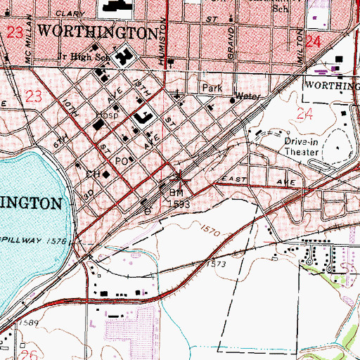 Topographic Map of Worthington, MN