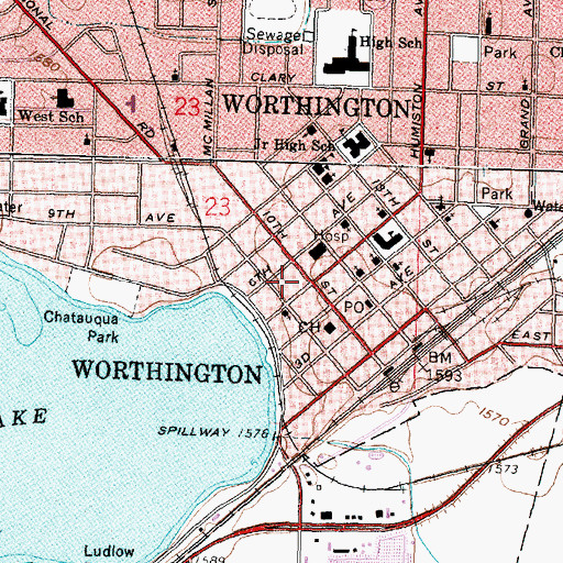 Topographic Map of Worthington Specialty Clinics, MN