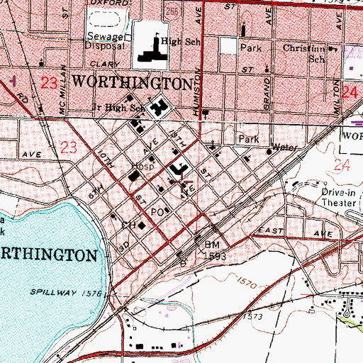Topographic Map of First Lutheran Church, MN