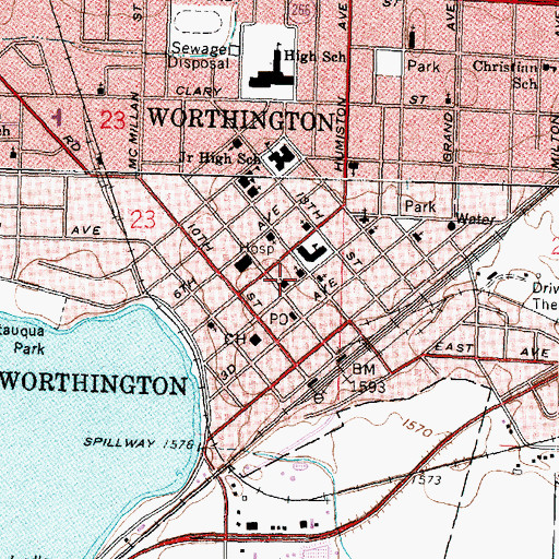 Topographic Map of First United Methodist Church, MN