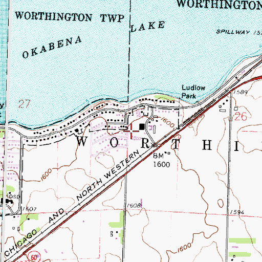 Topographic Map of First Baptist Church, MN