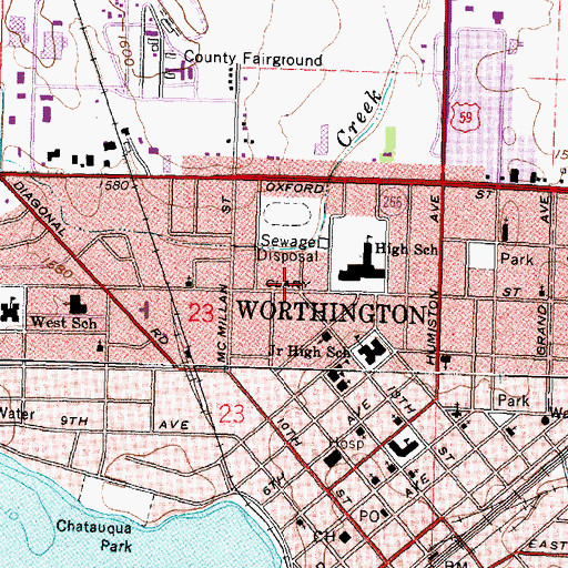 Topographic Map of Worthington Baptist Temple, MN