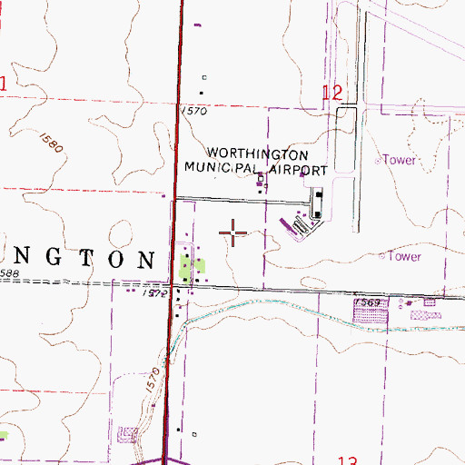 Topographic Map of Worthington Police Department, MN