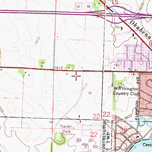 Topographic Map of Worthington Junior High School, MN