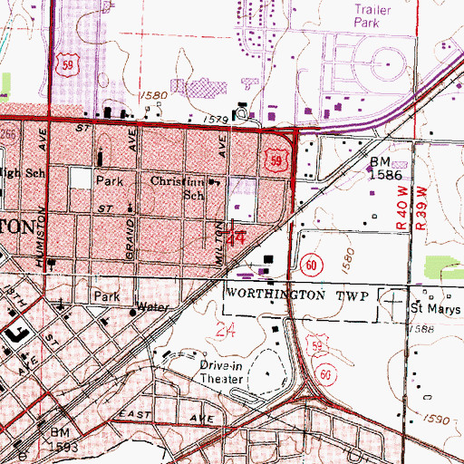 Topographic Map of Vets Park, MN