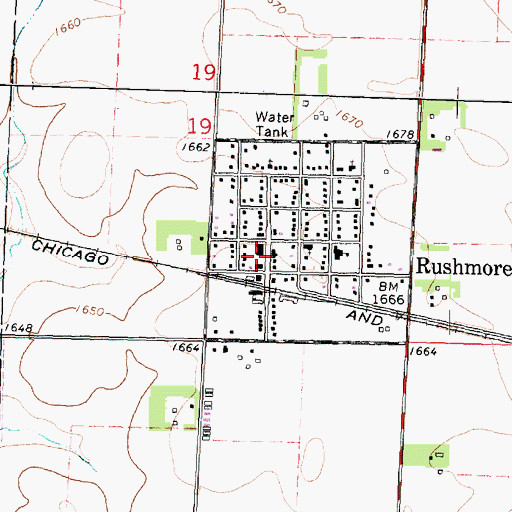Topographic Map of Rushmore Post Office, MN