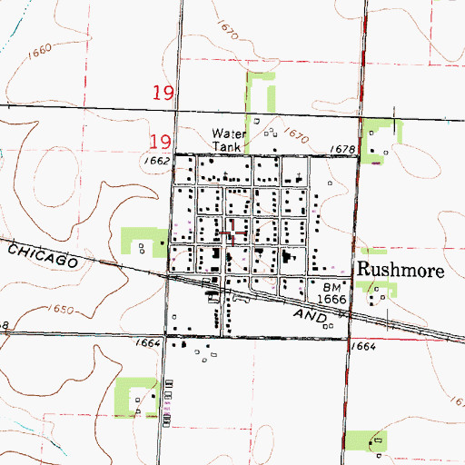 Topographic Map of Rushmore City Park, MN