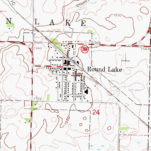 Topographic Map of Round Lake Presbyterian Church, MN
